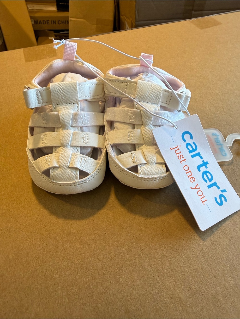 Carter's White Baby Fisherman Sandals with Pink Lining